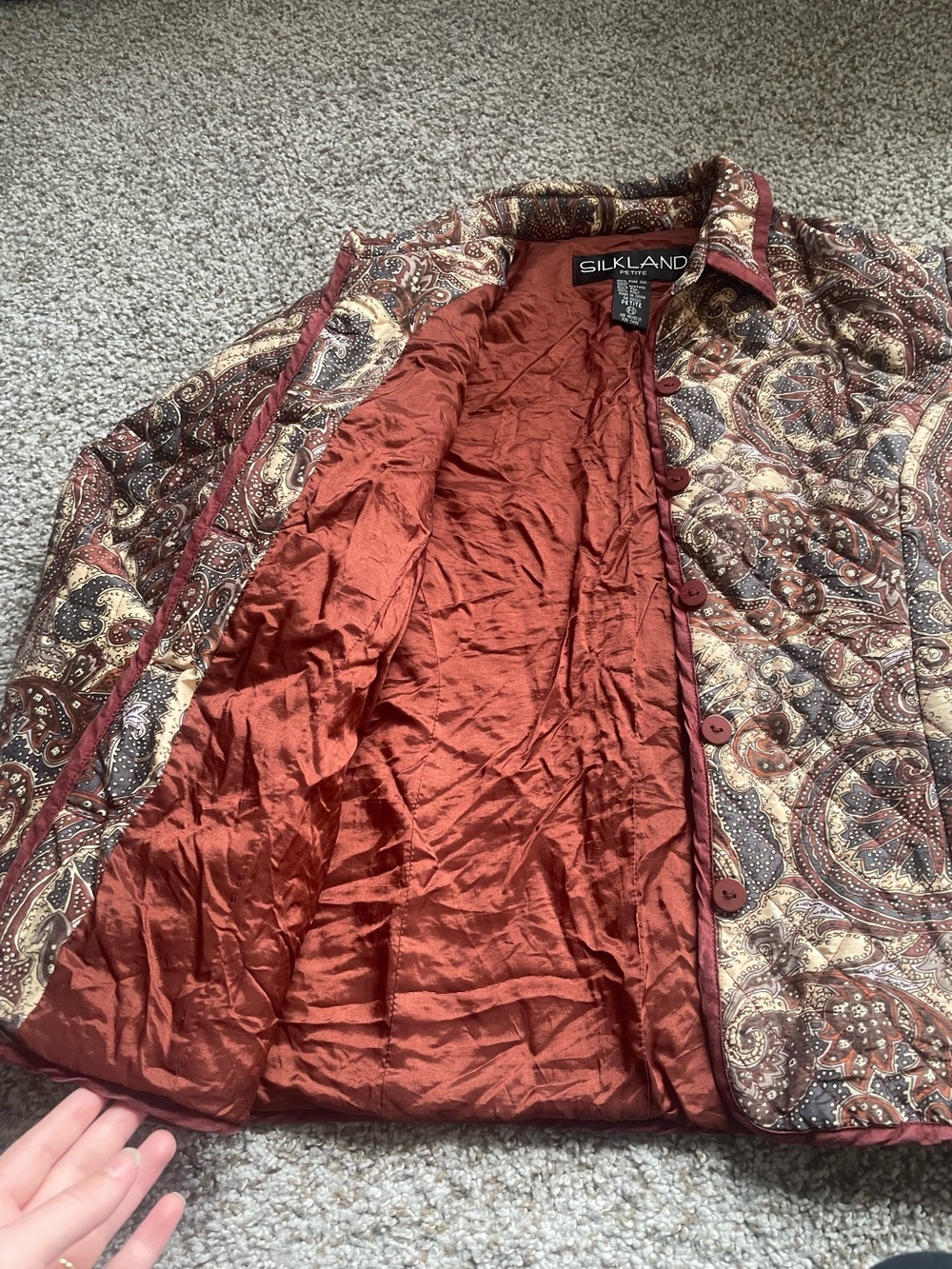 Silkland‎ Vintage Quilted Paisley Jacket Petite Small - Picture 3 of 4